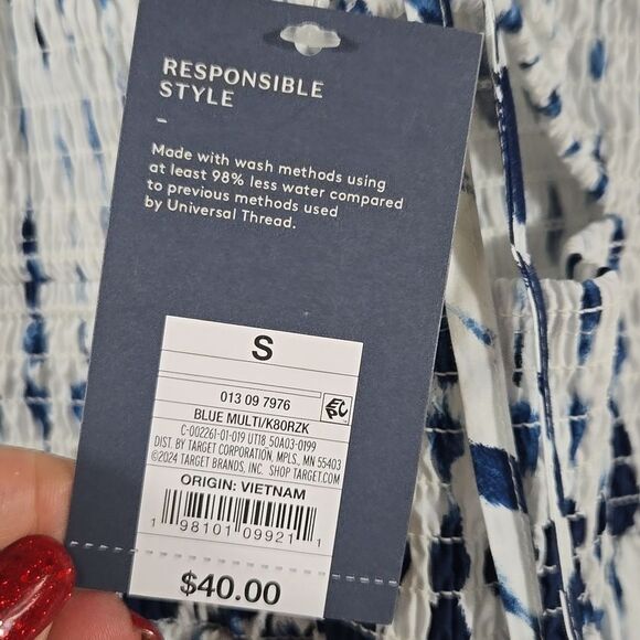 Smocked Cut-Out Blue Tie-Dye Maxi Dress Sleeveless Sundress NWT Universal Thread - Picture 3 of 13